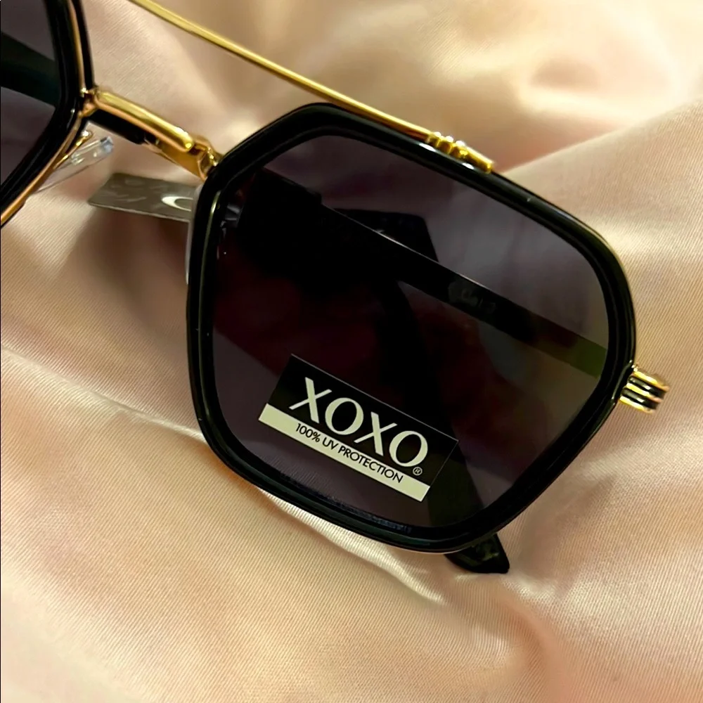 XOXO Black & Gold Oversized Geometric Sunglasses